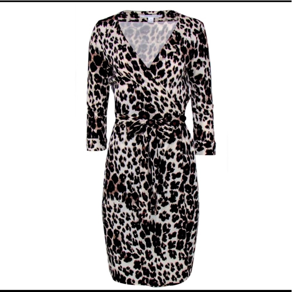 Diane Von Furstenberg - Cream & Black Leopard Print Silk Wrap Dress